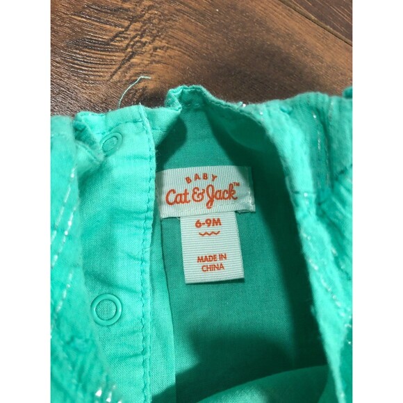 Cat & Jack Infant Girls Size 6-9 Months Green Sparkly dress with diaper cover! - Picture 2 of 4